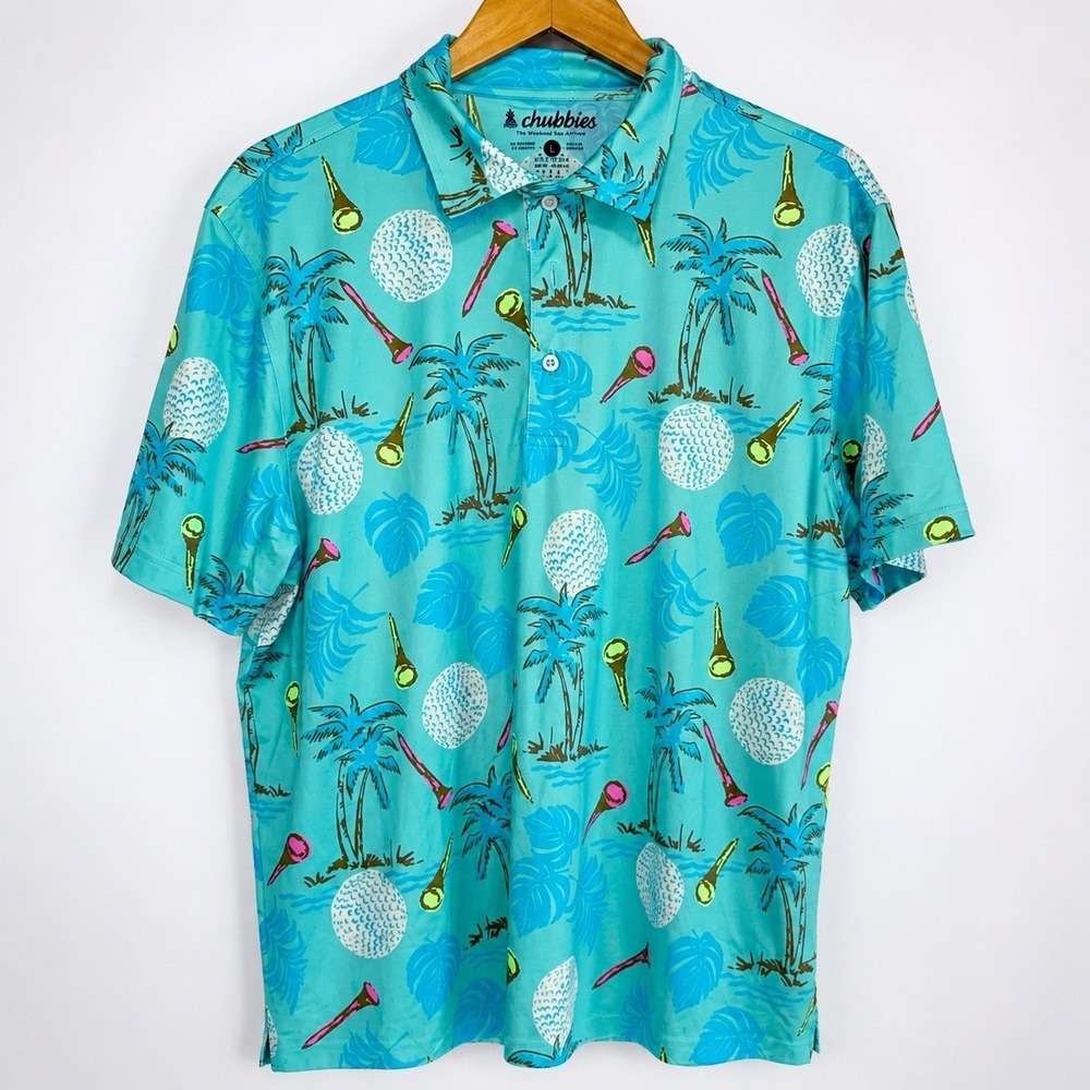 Chubbies Bogey Monster Golf Polo Tropical Palm Golf Ball Print Large